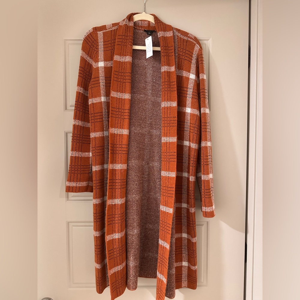 Ann Taylor Plaid Cardigan Rust Burnt Orange